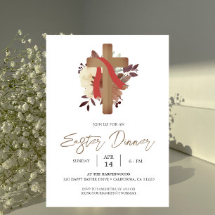 Invitación Cena de Pascua de primavera cristiana de cruz flor