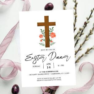 Invitación Cena de Pascua de primavera cristiana de la Cruz f
