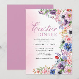 Invitación Cena de Pascua de primavera de jardín floral rosa
