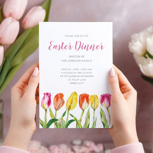 Invitación Cena de Pascua de Tulipán de Acuarela Floral Elega