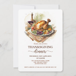 Invitación Cena de Pavo de Acción de Gracias Fiesta de Gratit