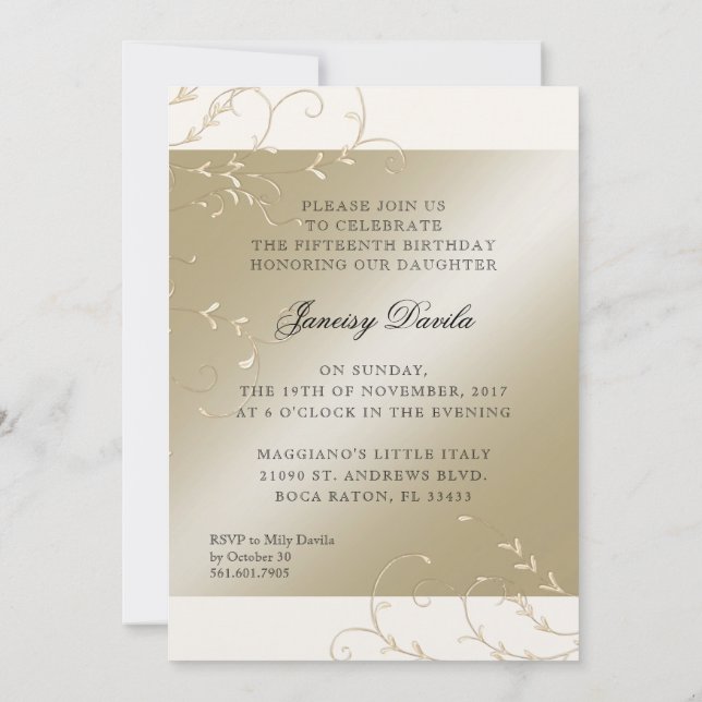 Invitación Cena de Personalizado Quince (Reverso)