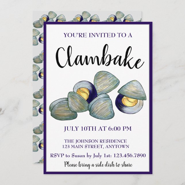 Invitación Cena de pescado de verano en la playa de Clambake  (Anverso / Reverso)
