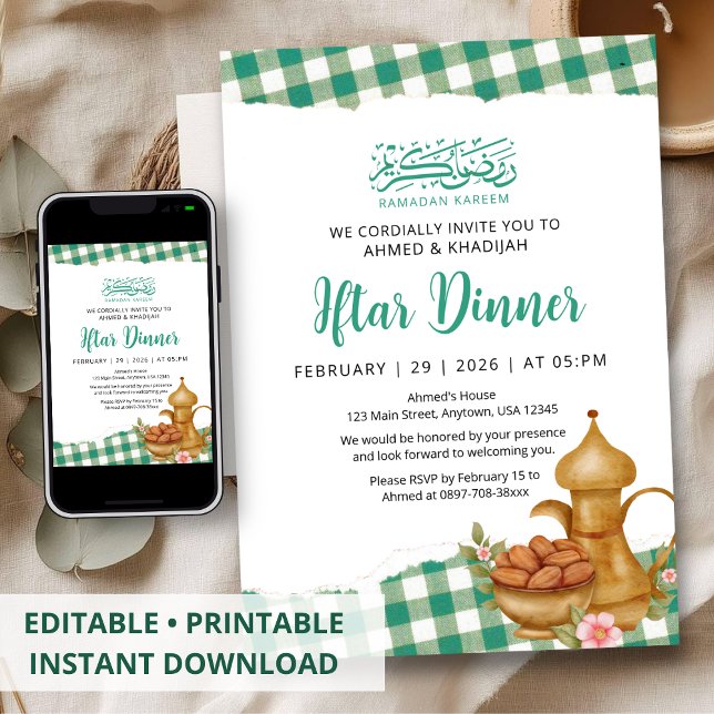 Invitación Cena de picnic Iftar de Ramadán a cuadros rústicos (Subido por el creador)