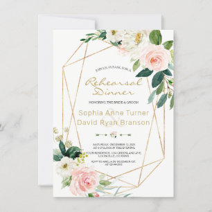 Invitación Cena de prueba de oro floral color rosa color agua