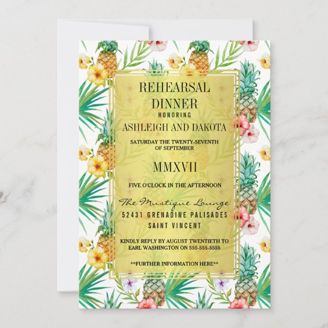 Invitación Cena de prueba de piña tropical e hibiscus (Anverso)