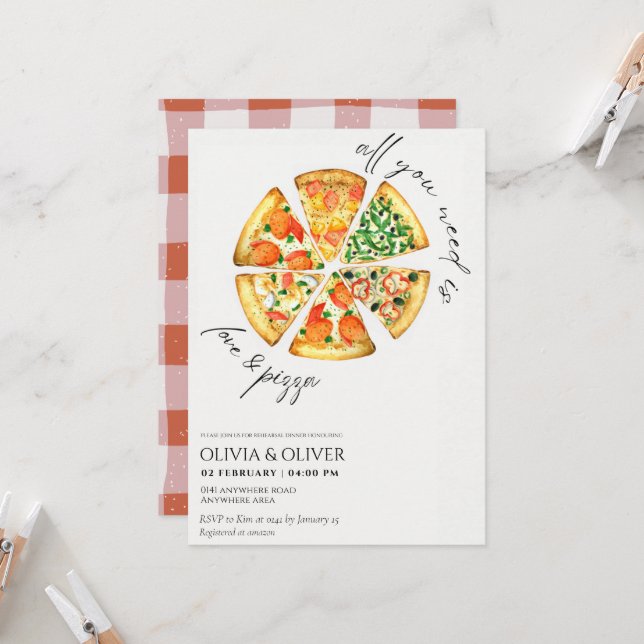 Invitación Cena de prueba de pizza acuarela (Anverso/Reverso In Situ)