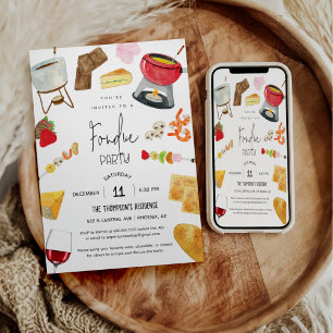 Invitación Cena de queso de vino para fiesta de fondue para c