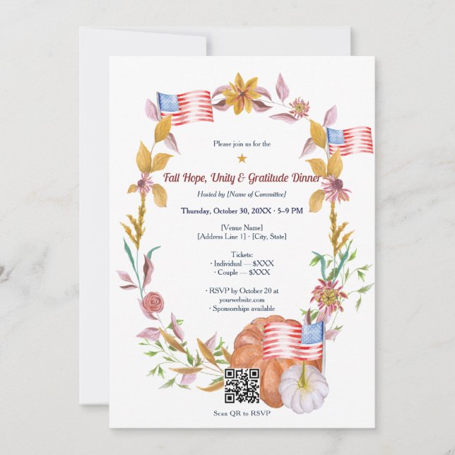 Invitación Cena de recaudación de fondos Otoño Esperanza, Uni (Anverso)