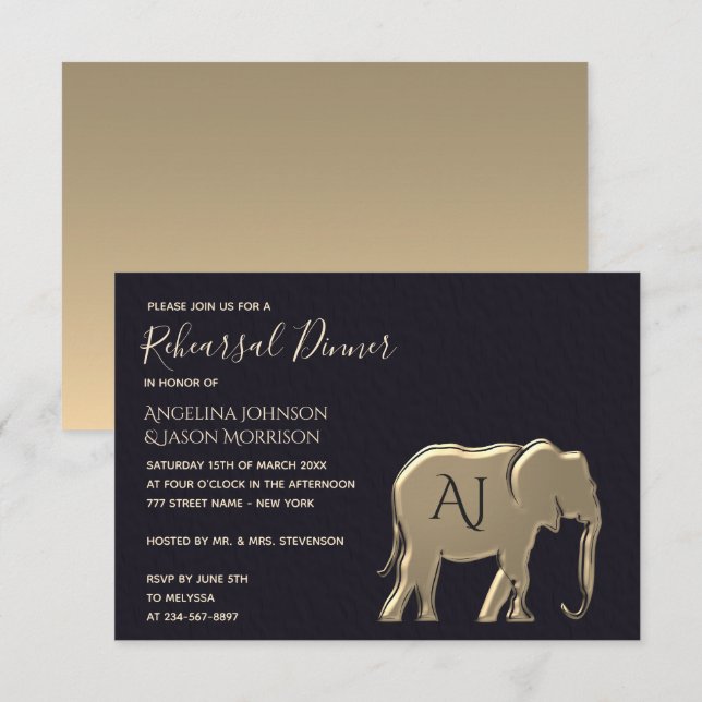 Invitación Cena de Rehearsal de Oro Negro (Anverso / Reverso)