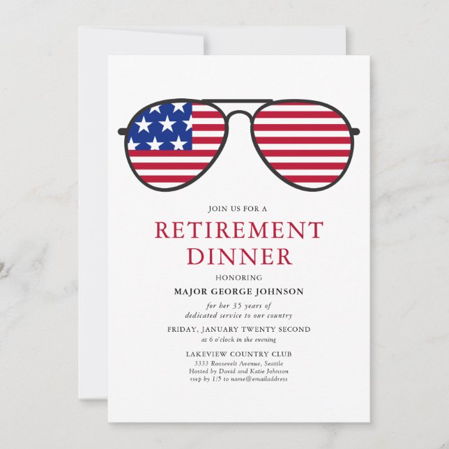 Invitación Cena de retiro de gafas de sol patrióticas (Anverso)