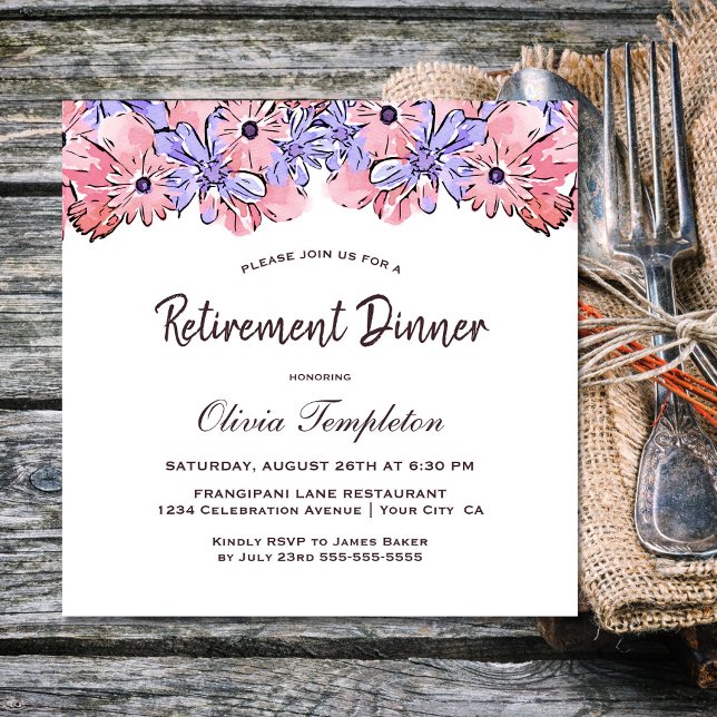 Invitación Cena de retiro floral de lavanda rosa Rubor (Subido por el creador)