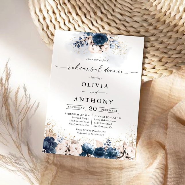Invitación Cena de Rosa azul y turbio de la marina (Subido por el creador)