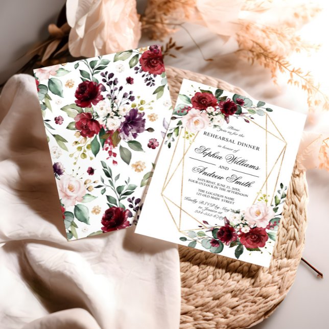 Invitación Cena de Rosa Rosado y Borgoña de Rubor (Subido por el creador)