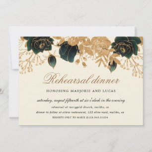 Invitación Cena de Rosas acuarelas Gold y Green