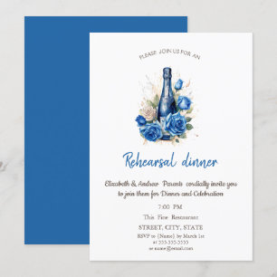 Invitación Cena de Rosas azules con botellas de vino