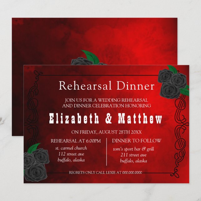 Invitación Cena de Rosas rojos y negros con sangre (Anverso / Reverso)
