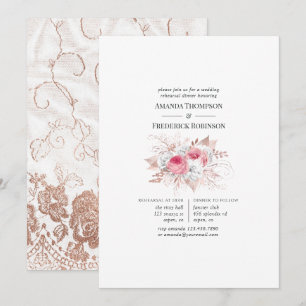 Invitación Cena de Rubor y Rosa de prueba de flores y encajes