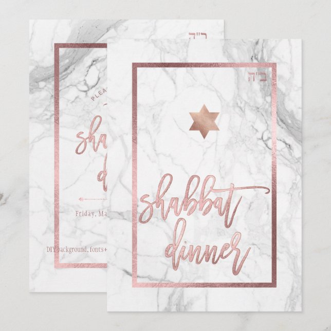 Invitación Cena de sabbat de PixDezines/oro de mármol/Rosa (Anverso / Reverso)