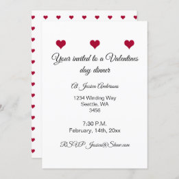 Invitación Cena de San Valentín de corazones rojos