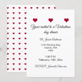 Invitación Cena de San Valentín de corazones rojos