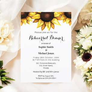 Invitación Cena de Sunflower Floral blanca amarilla
