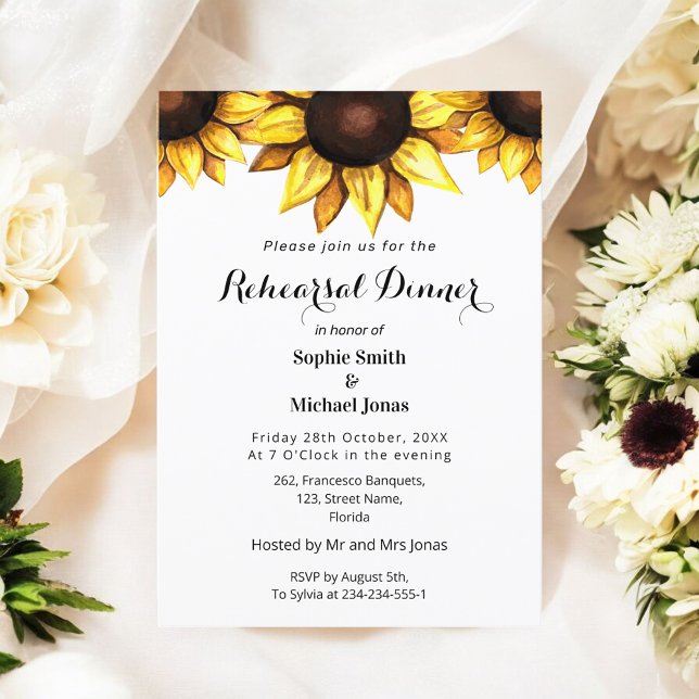 Invitación Cena de Sunflower Floral blanca amarilla (Subido por el creador)