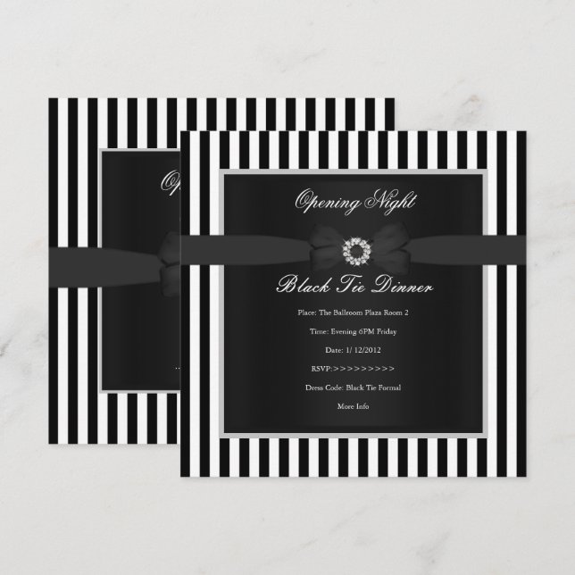 Invitación Cena de tiros negros formales Banda blanca negra (Anverso / Reverso)