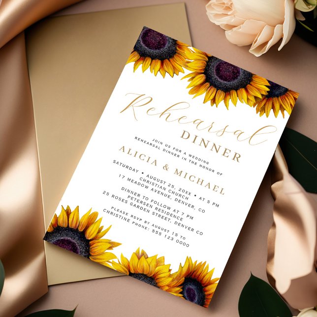 Invitación Cena de un boda de girasol moderno y rústico (Subido por el creador)