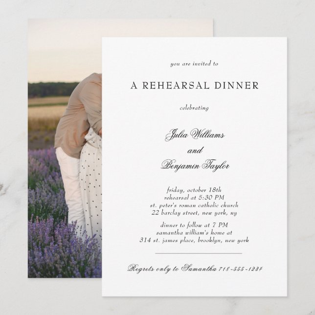 Invitación Cena de un ensayo fotográfico de Julia Simple Blac (Anverso / Reverso)