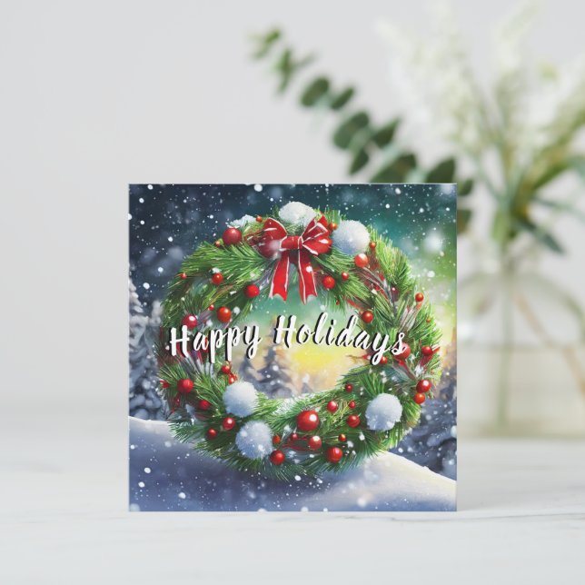 Invitación Cena de vacaciones de invierno en Wreath (Anverso de pie)