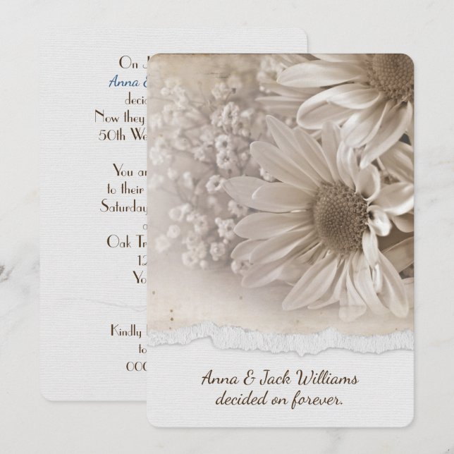 Invitación Cena del aniversario invita al diseño de la margar (Anverso / Reverso)