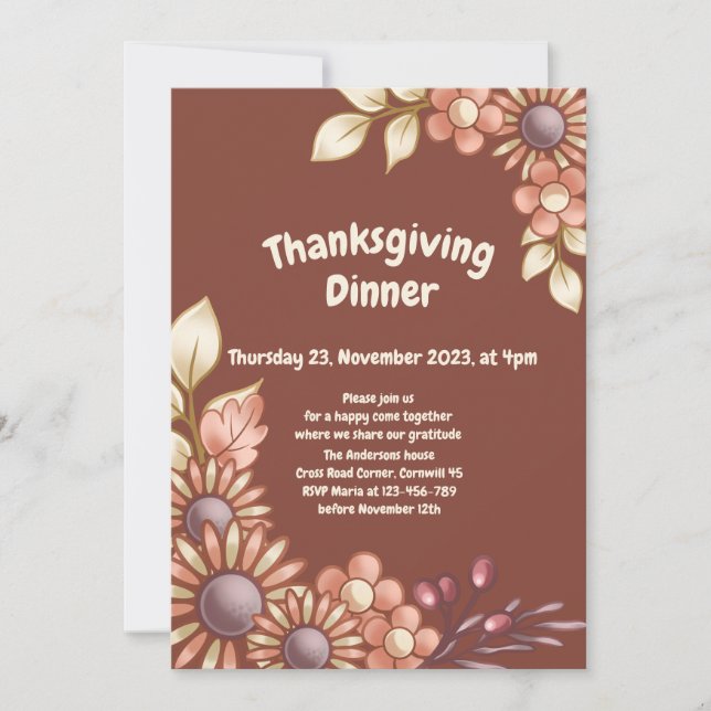 Invitación Cena del Día de Acción de Gracias Boho (Anverso)