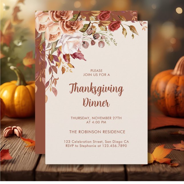 Invitación Cena del Día de Acción de Gracias con Flores en ot (Subido por el creador)