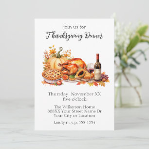 Invitación Cena del Día de Acción de Gracias de Watercolor