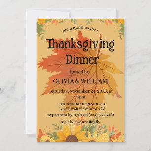 Invitación Cena del Día de Acción de Gracias Floral de otoño