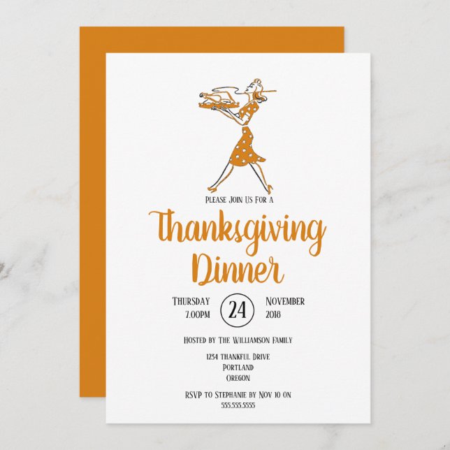 Invitación Cena del Día de Acción de Gracias Retro en Turquía (Anverso / Reverso)