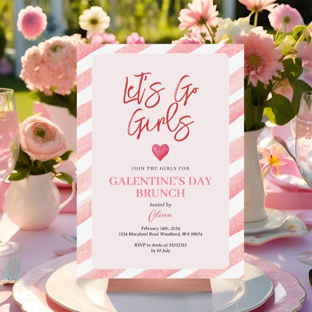 Invitación Cena del día de San Valentín Galentine's con rayas (Subido por el creador)