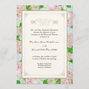 Invitación Cena del ensayo - cordón rosado del Hydrangea