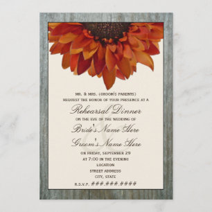 Invitación Cena del ensayo de boda otoño - girasol y madera