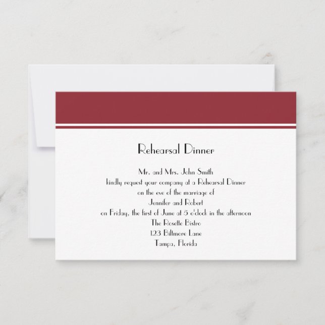 Invitación Cena del ensayo de desangrado de Ruby siempre para (Anverso)
