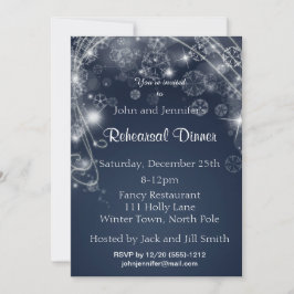 Invitación Cena del ensayo de invierno Blue White Snowflake