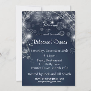 Invitación Cena del ensayo de invierno Blue White Snowflake