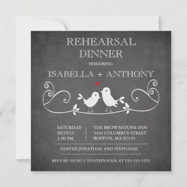 Invitación Cena del ensayo de los pájaros del amor de la (Anverso)