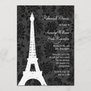 Invitación Cena del ensayo de París Damask (negro)