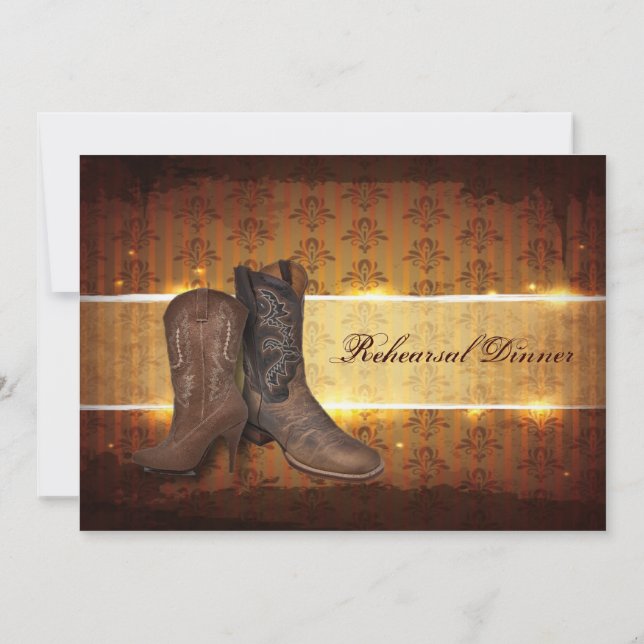 Invitación cena del ensayo del boda del vaquero del país (Reverso)