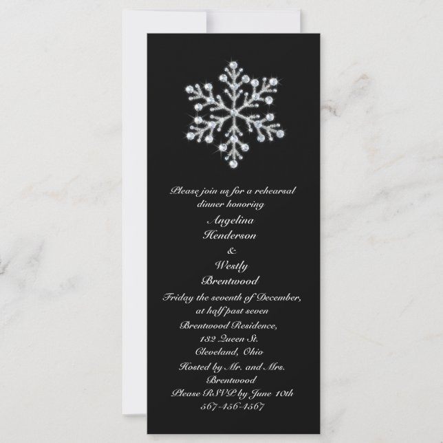 Invitación Cena del ensayo del copo de nieve del invierno (Anverso)