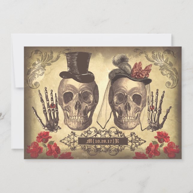 Invitación Cena del ensayo del Día de la Pareja de Calaveras (Anverso)