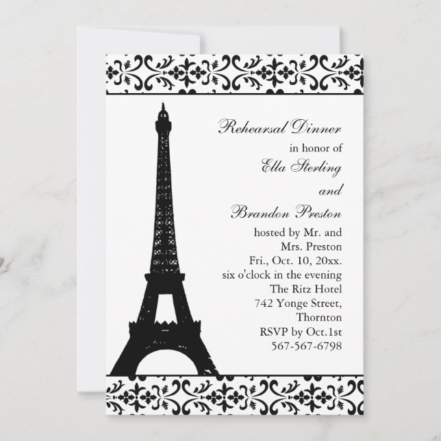 Invitación Cena del ensayo Tres Paris (blanco) (Anverso)