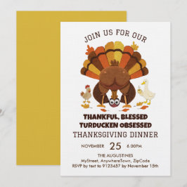 Invitación Cena divertida de Acción de Gracias con Turducken